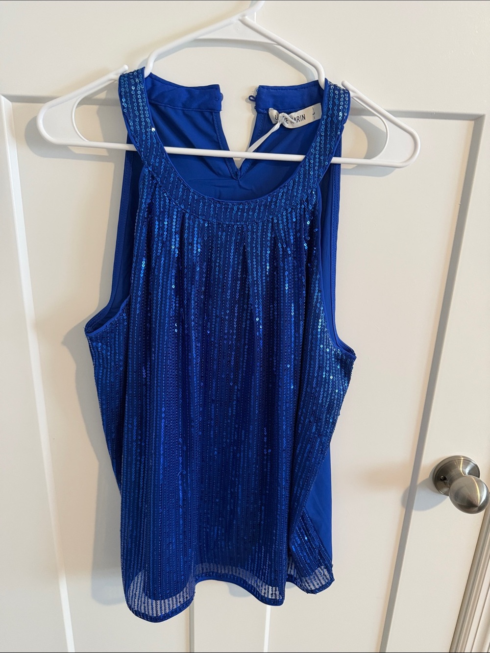 Sequin Embellished Royal Blue Sleeveless Top - High neck- L